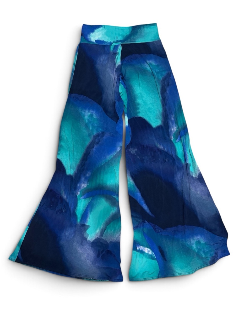 Clara Sunwoo Blue and Green Abstract Print Wide Leg Palazzo Pants Size L - Picture 2 of 3